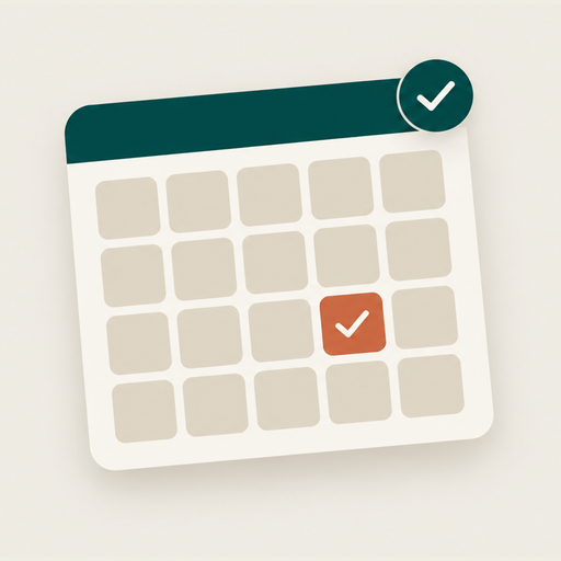 A calendar with one booked slot marked with a check