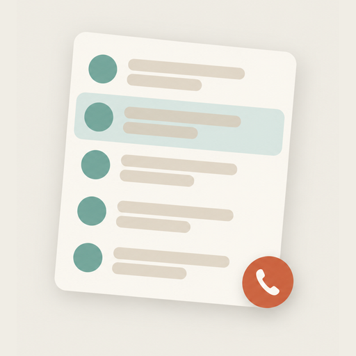 A lead list with one advisor highlighted and a round call button