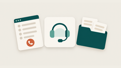 A dialer window, a headset and a folder of documents